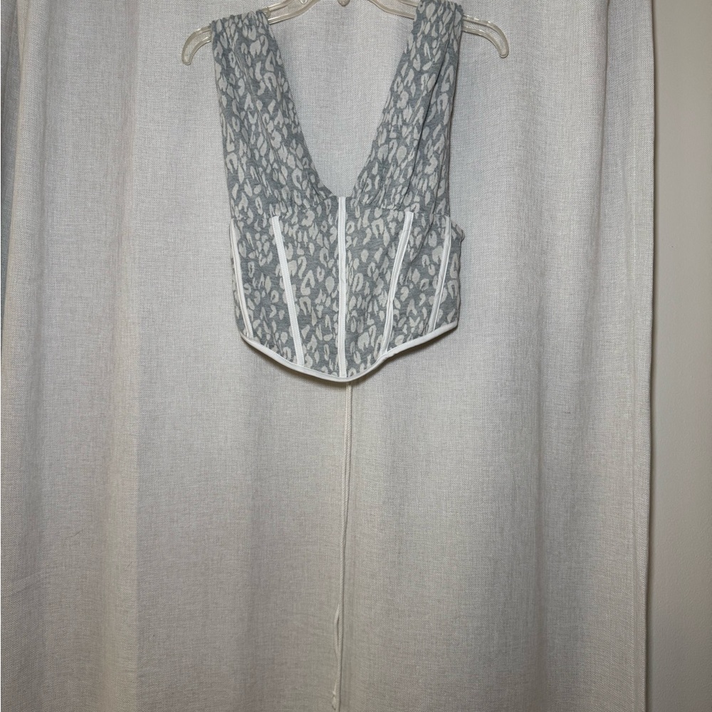 Gray and White Patterned Corset Top